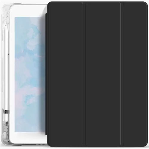 Apple iPad Air (2020 / 2022) / iPad Air 11 (2024), mappa tok, Apple Pencil tartóval, átlátszó szilikon hátlap, Smart Case, Xprotector Smart Book Flip, fekete