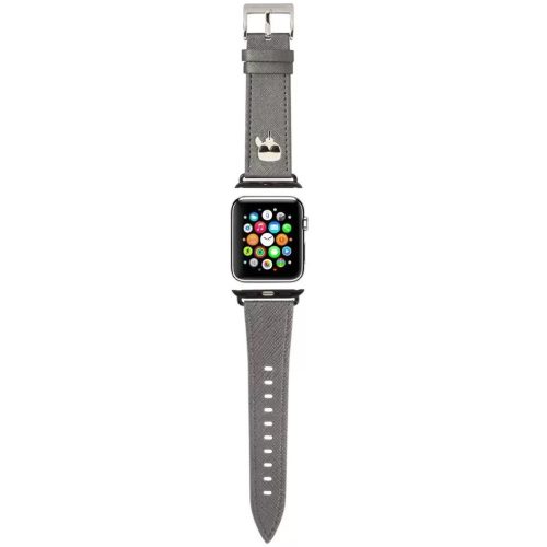 Apple Watch 4-6, SE, SE (2022) (38 / 40 mm) / Watch 7-9 (41 mm), műbőr pótszíj, állítható, napszemüveges lány minta, Karl Lagerfeld, szürke