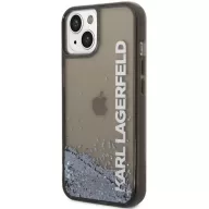   Apple iPhone 14 Plus, Műanyag hátlap védőtok, szilikon keret, Karl Lagerfeld Liquid Glitter Transculet Elongated Logo, fekete