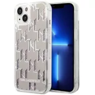   Apple iPhone 14 Plus, Műanyag hátlap védőtok, Monogram minta, Karl Lagerfeld Monogram Liquid Glitter, ezüst