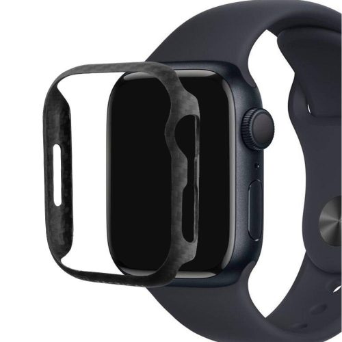 Apple Watch 8-9 (45mm), Műanyag védőkeret, közepesen ütésálló, kevlár borítás, szíj nélkül, karbon minta, Tactical Zulu Aramid, fekete