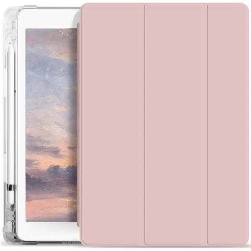 Apple iPad 10.9 (2022), mappa tok, Apple Pencil tartóval, átlátszó szilikon hátlap, Smart Case, Xprotector Smart Book Flip, rózsaszín