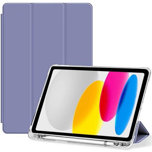 Apple iPad 10.9 (2022), mappa tok, Apple Pencil tartóval, átlátszó szilikon hátlap, Smart Case, Xprotector Smart Book Flip, leander-szürke
