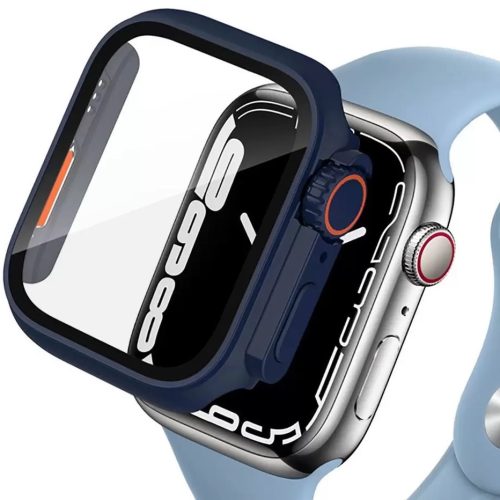 Apple Watch 7-9 (45mm), Műanyag védőkeret, kijelzővédő üveggel, szíj nélkül, TP Defense360, sötétkék/narancs