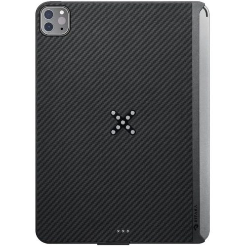 Apple iPad Pro 12.9 (2021) / iPad Pro 12.9 (2022), Műanyag hátlap töltőtok, PitaFlow vezeték nélküli töltővel, karbon minta, Pitaka MagEZ Pro Case, fekete