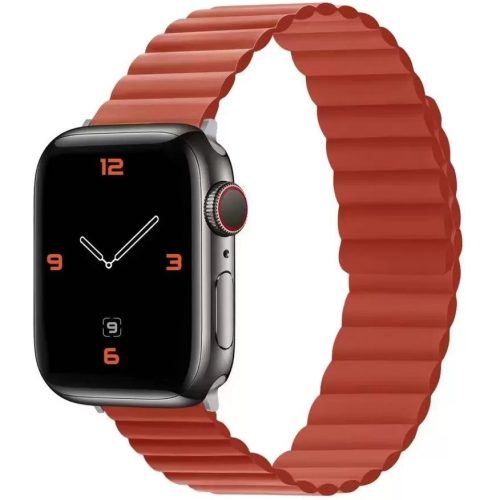 Apple Watch 4-6, SE, SE (2022) (38 / 40 mm) / Watch 7-9 (41 mm), szilikon pótszíj, mágneses zár, 3D minta, Xprotector, piros