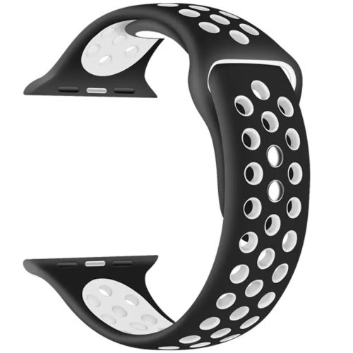 Apple Watch 4-6, SE, SE (2022) (38 / 40 mm) / Watch 7-9 (41 mm), szilikon pótszíj, állítható, lyukacsos, Xprotector, fekete/fehér