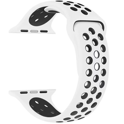 Apple Watch 4-6, SE, SE (2022) (38 / 40 mm) / Watch 7-9 (41 mm), szilikon pótszíj, állítható, lyukacsos, Xprotector, fehér/fekete