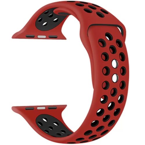 Apple Watch 4-6, SE, SE (2022) (38 / 40 mm) / Watch 7-9 (41 mm), szilikon pótszíj, állítható, lyukacsos, Xprotector, piros/fekete