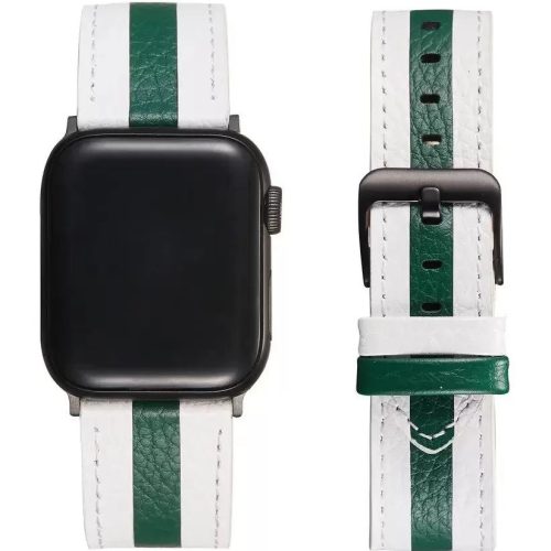 Apple Watch 4-6, SE, SE (2022) (42 / 44 mm) / Watch 7-9 (45 mm) / Watch Ultra 1-2 (49 mm), bőr pótszíj, állítható, zöld csíkkal, Xprotector, fehér