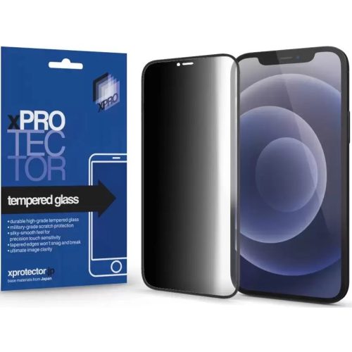 Apple iPhone 15 Plus / 16 Plus, Kijelzővédő fólia, ütésálló fólia (az íves részre is!), Tempered Glass (edzett üveg), betekintés elleni védelem, Xprotector Full 3D Privacy, fekete