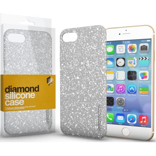 Apple iPhone 15, Szilikon tok, csillogó, Xprotector Diamond, ezüst