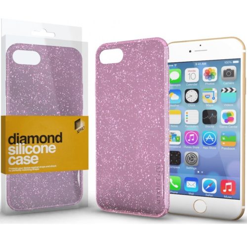 Apple iPhone 15, Szilikon tok, csillogó, Xprotector Diamond, rózsaszín