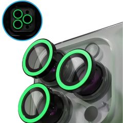   Apple iPhone 16 / 16 Plus, Kamera lencsevédő fólia, ütésálló fólia, Tempered Glass (edzett üveg), sötétben világít, Xprotector Luminous, zöld