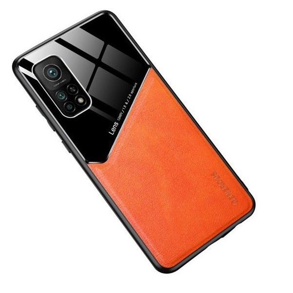 Apple iPhone 11 Pro Max, Szilikon tok, bőr és plexi hátlap, közepesen ütésálló, mágneses tartóval kompatibilis, Wooze Texture, narancssárga termék 2. képe