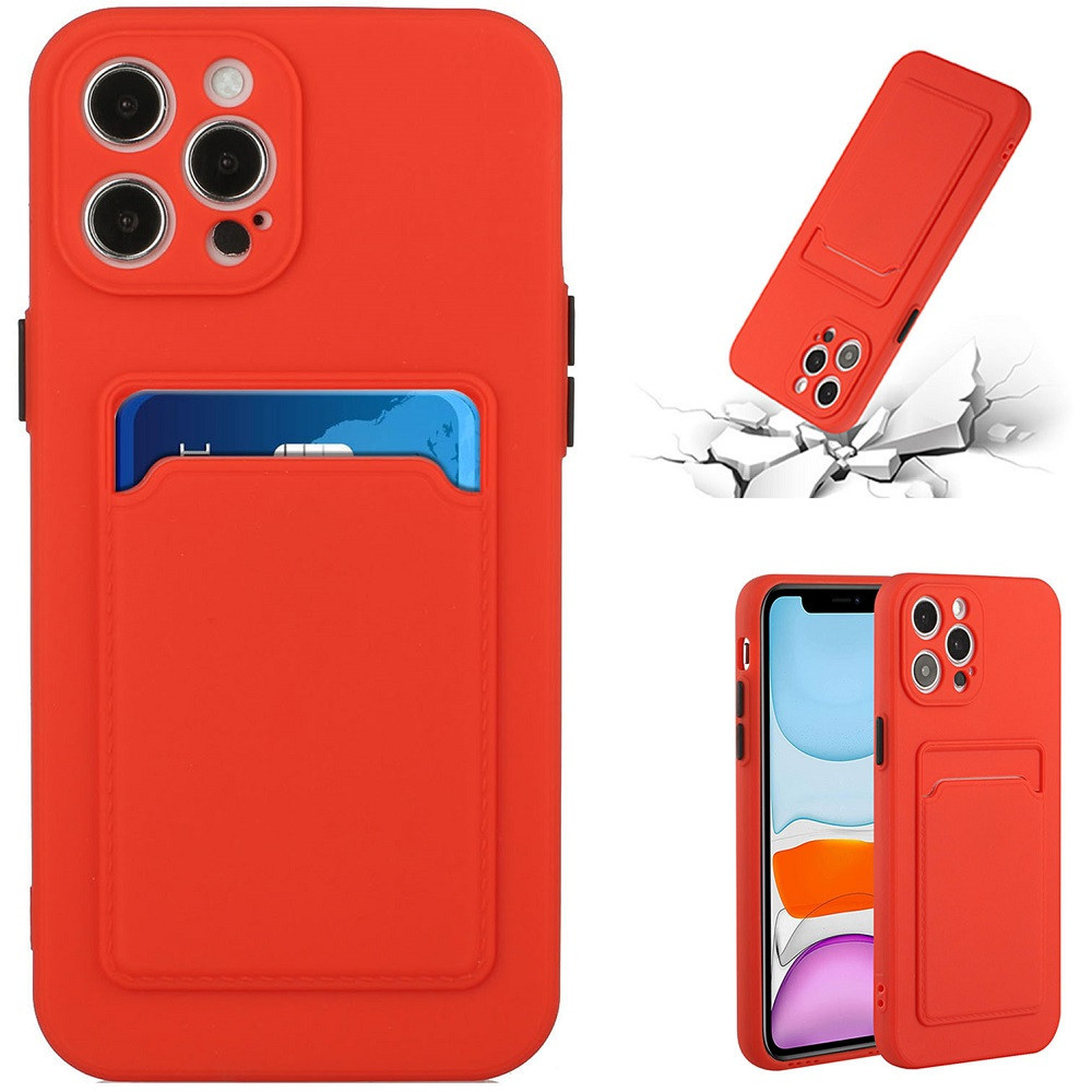 Xiaomi Redmi 9, Szilikon tok, kártyatartóval, Wooze Card Slot, piros termék 2. képe