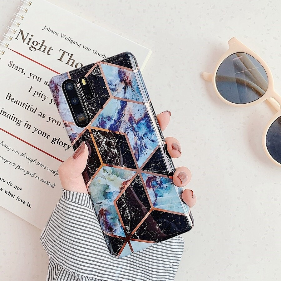 Huawei P30 Lite, Szilikon tok, sokszöges márvány minta, Wooze Geometric Marble, színes/fekete termék 2. képe