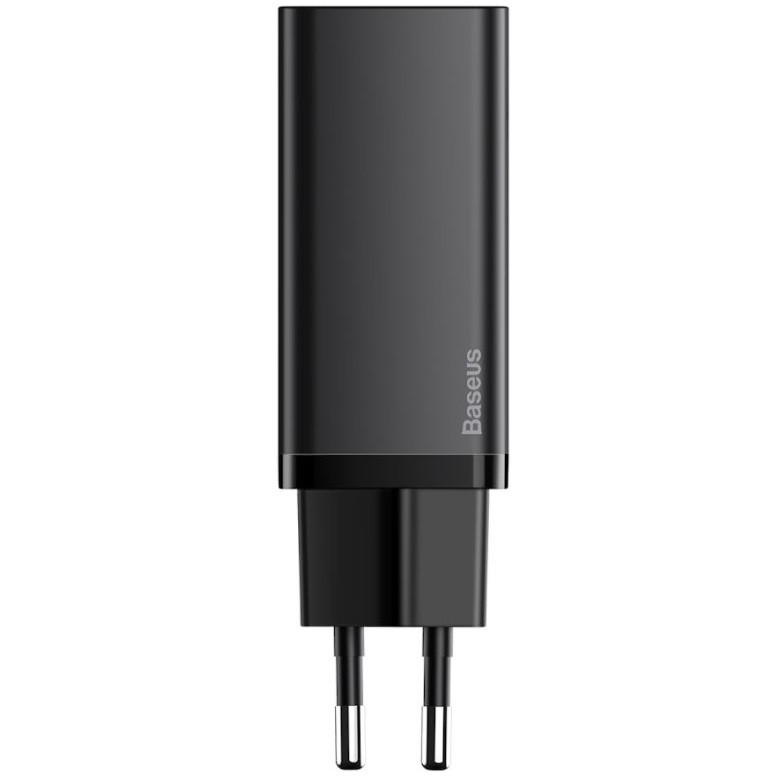 Hálózati töltő adapter, 65W, USB aljzat, USB Type-C aljzat, USB Type-C kábellel, gyorstöltés, PD 3.0, QC 3.0, Baseus, CCGAN2L-B01, fekete termék 2. képe