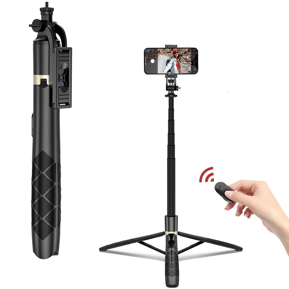 Prémium selfie bot, 34 - 153 cm, 360°-ban forgatható, exponáló gombbal, bluetooth-os, v4.0, tripod állvány funkció, fekete termék 2. képe