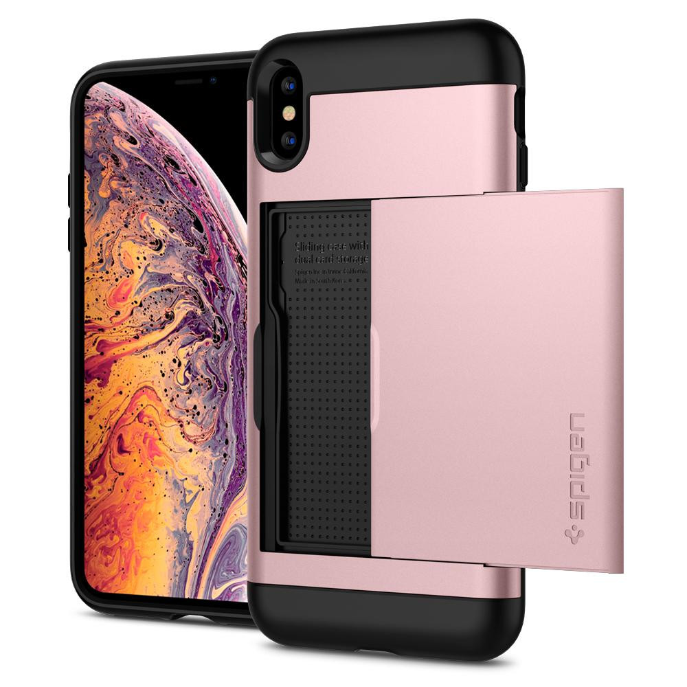 Apple iPhone XS Max, TPU szilikon tok, műanyag hátlappal, Spigen Slim Armor CS, vörösarany termék 2. képe