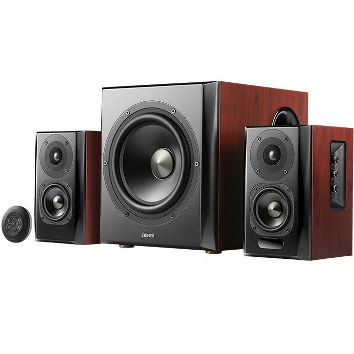 Hangszóró szett, Aktív, 2.1, 2 x 40W + 70W, Bluetooth, Optikai kimenet, 3.5mm, Koaxiális csatlakozó, Edifier S350DB, barna termék 2. képe
