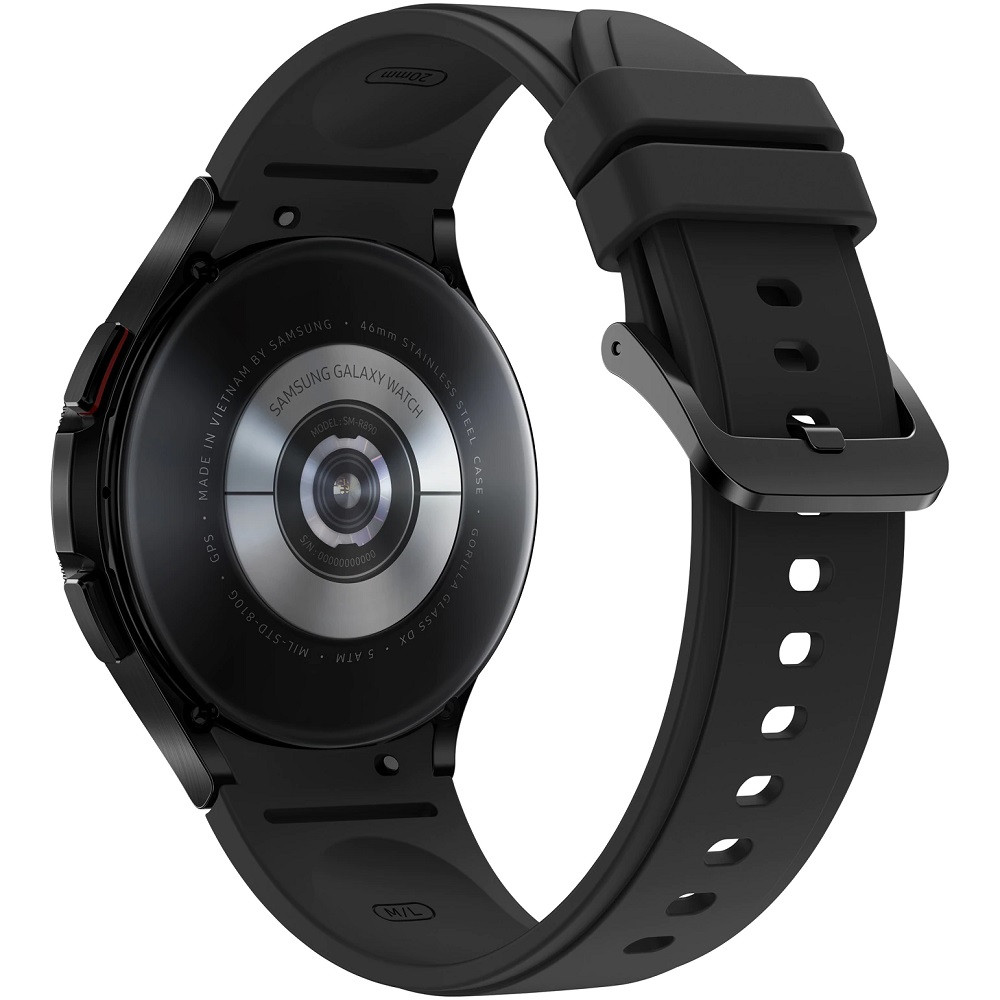 Bluetooth okosóra, szilikon szíj, rozsdamentes acél keret, v5.0, aktivitás és egészség mérő, vízálló, hangszóró, Samsung Galaxy Watch 4 Classic (46mm) SM-R890, fekete, gyári termék 2. képe