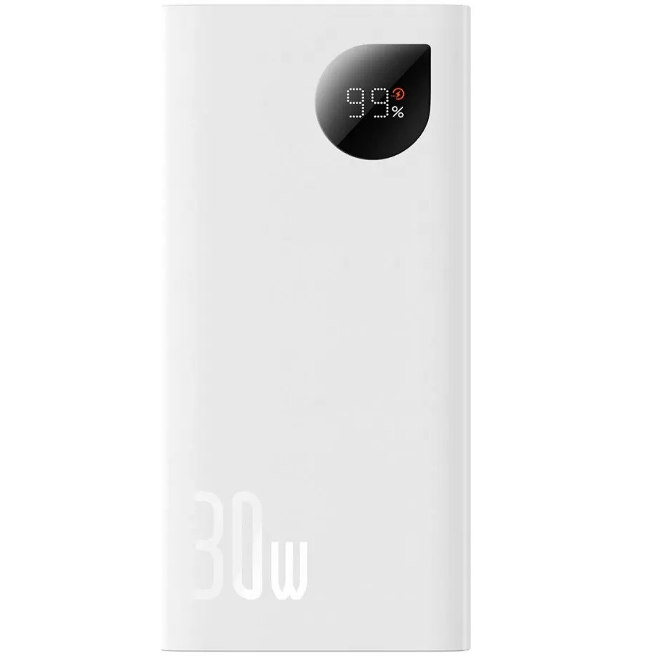 Külső akkumulátor, 10000 mAh, 30W, Okostelefonhoz és TabletPC-hez, 2 x USB aljzat, USB Type-C aljzat, USB - USB Type-C kábellel, LED kijelzővel, gyorstöltés, Baseus Adaman2 Metal, PPAD040002, fehér termék 2. képe
