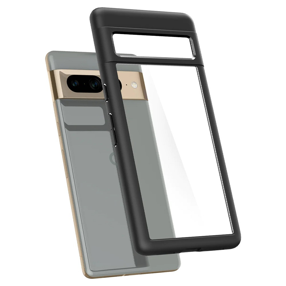 Google Pixel 7 Pro, Műanyag hátlap védőtok + szilikon keret, Spigen Ultra Hybrid, átlátszó/fekete termék 2. képe