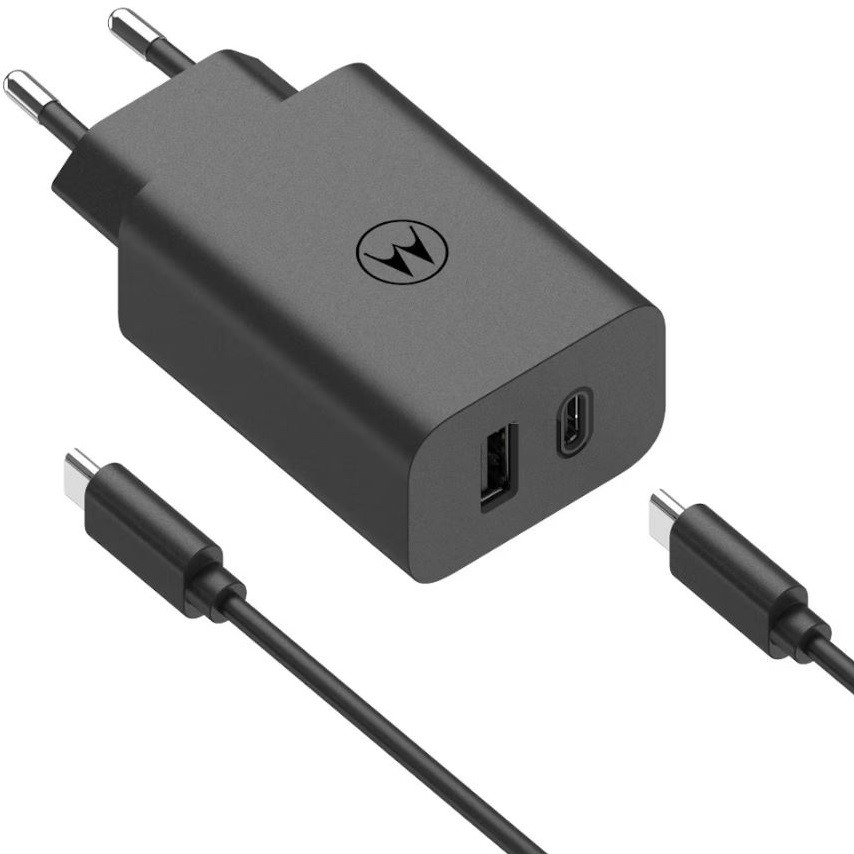 Hálózati töltő adapter, 50W, USB aljzat, USB Type-C aljzat, USB Type-C - USB Type-C kábellel, PD, gyorstöltés, Motorola TurboPower, fekete, gyári termék 2. képe