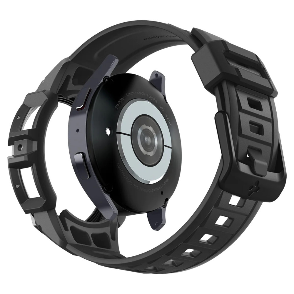 Samsung Galaxy Watch 6 (44mm) SM-R940 / R945, Szilikon védőkeret, ütésálló, szíjjal, Spigen Rugged Armor Pro, fekete termék 2. képe