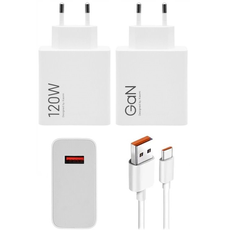 Hálózati töltő adapter, 120W, USB aljzat, USB Type-C kábellel, gyorstöltés, GaN, Xiaomi, fehér, gyári termék 2. képe
