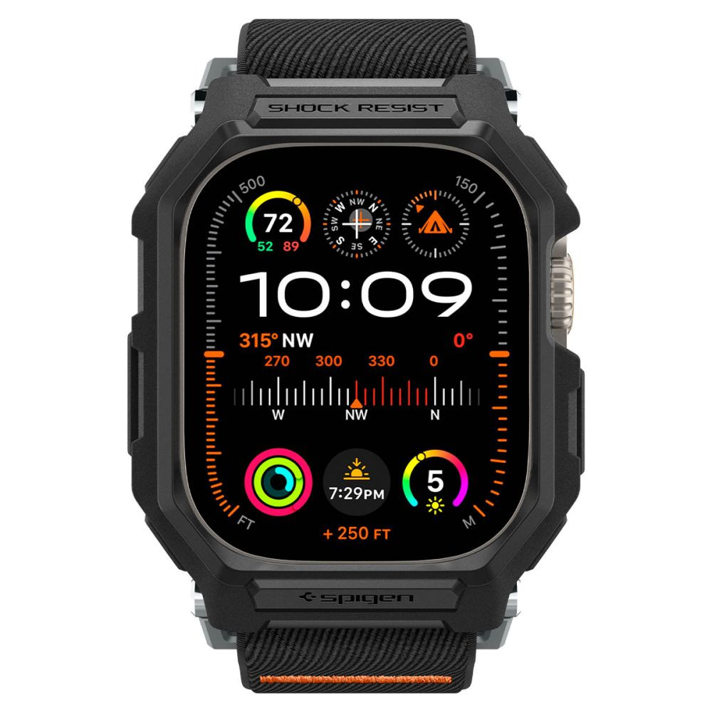 Apple Watch Ultra 1-2 (49 mm), textíl pótszíj, szilikon keret, közepesen ütésálló, Spigen Lite Fite Pro, fekete termék 2. képe