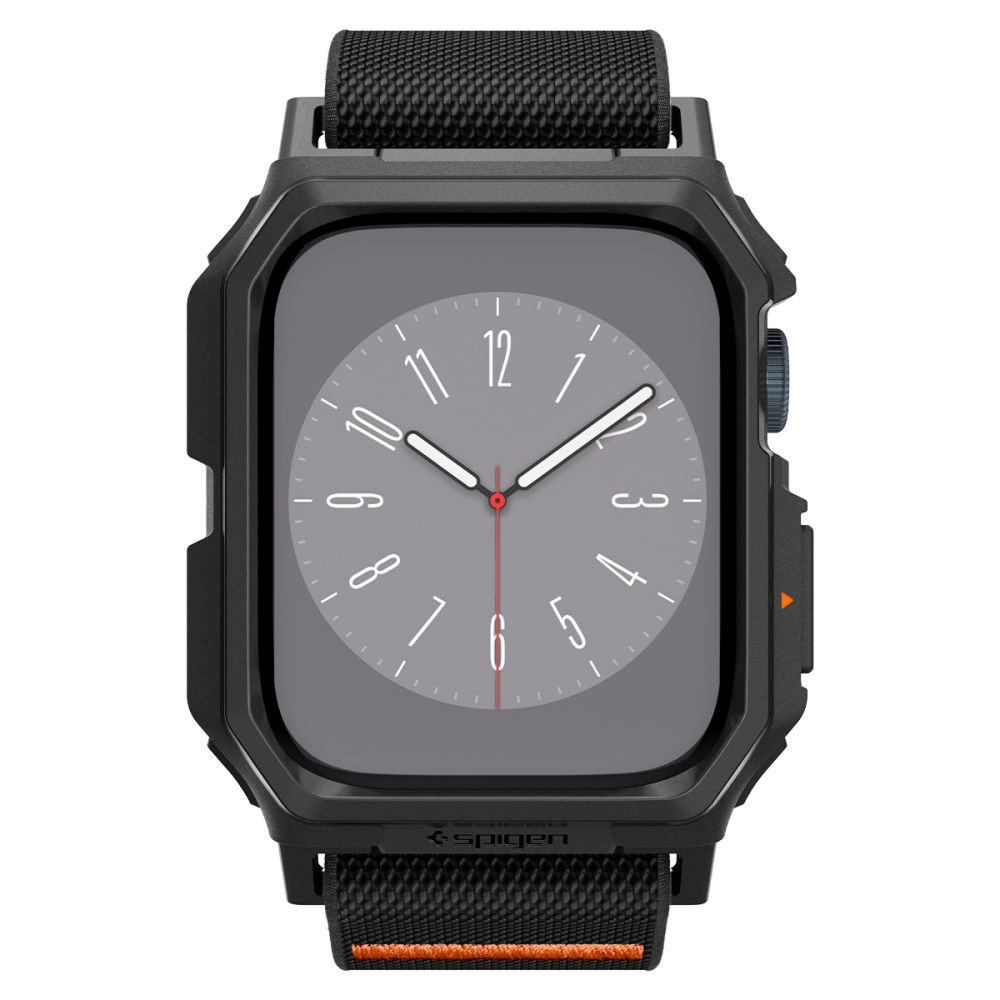 Apple Watch 4-6, SE, SE (2022) (44 mm) / Watch 7-9 (45 mm), textíl pótszíj, szilikon keret, közepesen ütésálló, Spigen Lite Fite Pro, fekete termék 2. képe
