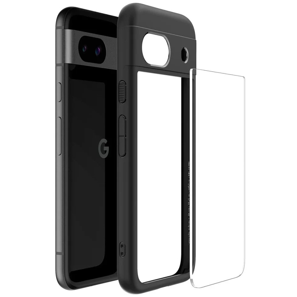 Google Pixel 8a, Műanyag hátlap védőtok + szilikon keret, Spigen Ultra Hybrid, átlátszó/fekete termék 2. képe