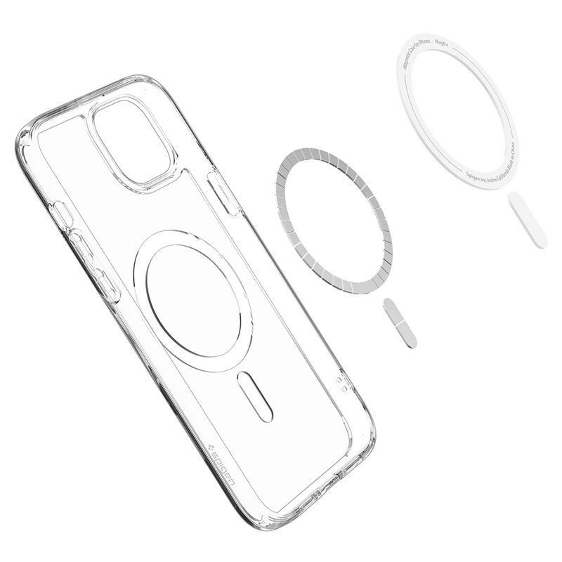 Apple iPhone 15, Szilikon tok + műanyag keret, közepesen ütésálló, Magsafe töltővel kompatibilis, Spigen Crystal Hybrid Mag, átlátszó/fehér termék 2. képe