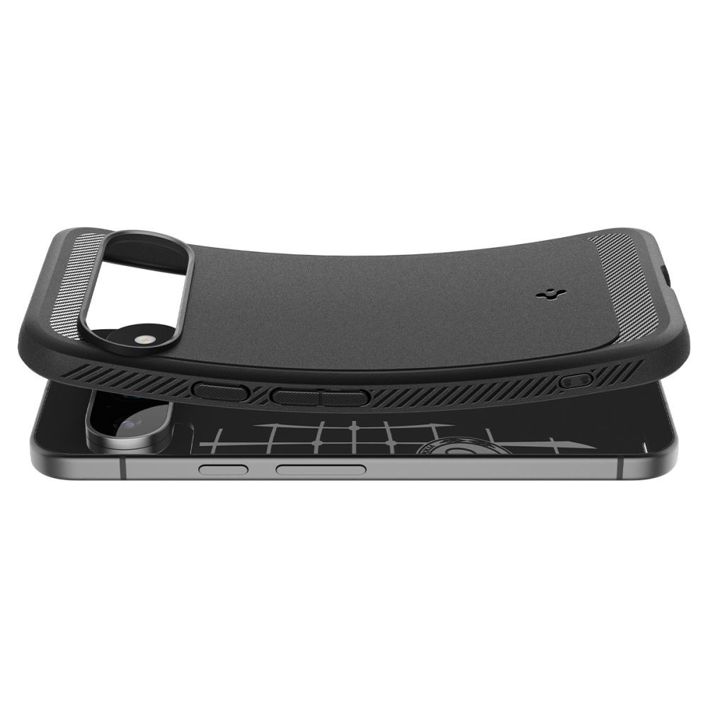 Google Pixel 9 / 9 Pro, Szilikon tok, Spigen Rugged Armor, karbon minta, fekete termék 2. képe