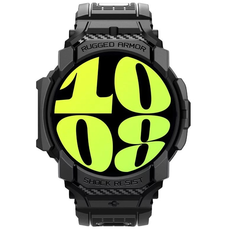 Samsung Galaxy Watch 7 (44 mm) SM-L310 / L315, Szilikon védőkeret, ütésálló, szíjjal, Spigen Rugged Armor Pro, fekete termék 2. képe