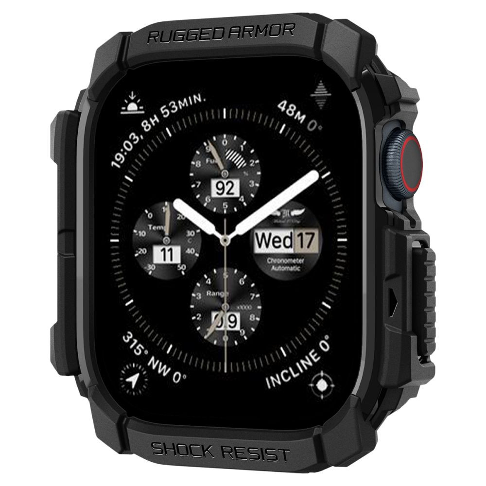 Apple Watch 10 (42 mm), Szilikon védőkeret, ütésálló, szíj nélkül, Spigen Rugged Armor, fekete termék 2. képe