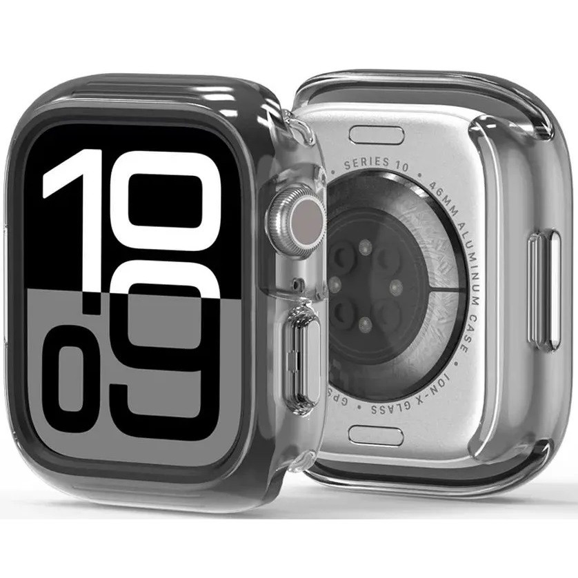 Apple Watch 10 (42 mm), Műanyag + szilikon védőkeret, szíj nélkül, közepesen ütésálló, Dux Ducis Camo, átlátszó/fekete termék 2. képe