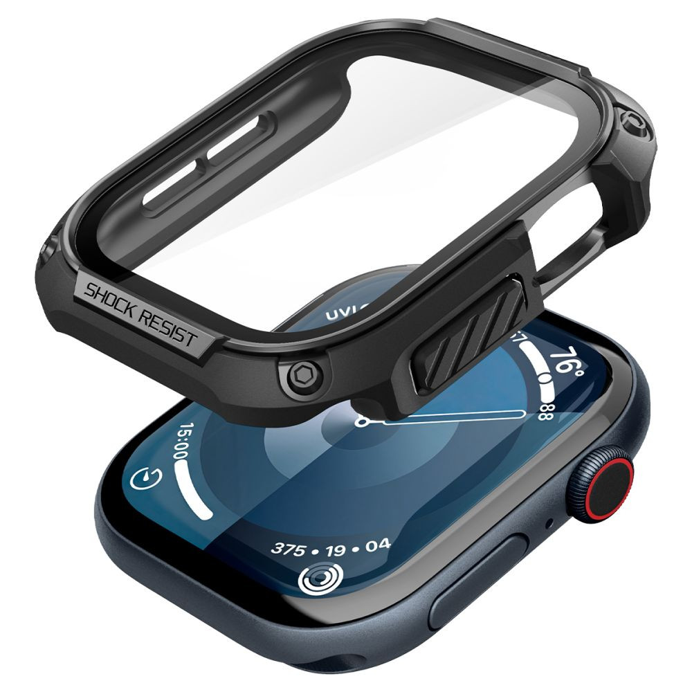 Apple Watch 10 (46 mm), Műanyag védőkeret, kijelzővédő üveggel, szíj nélkül, közepesen ütésálló, Spigen Tough Armor, fekete termék 2. képe