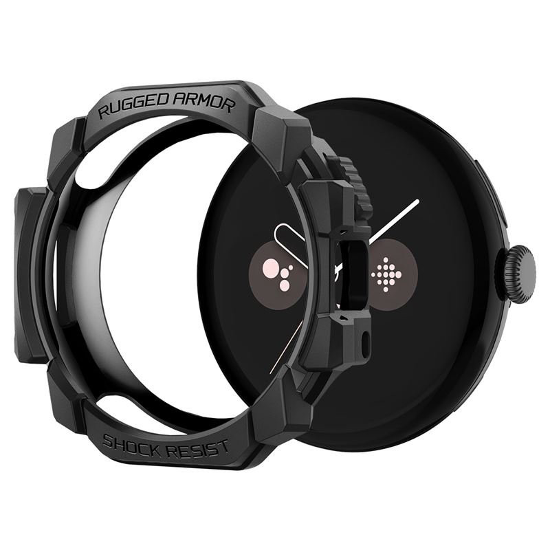 Google Pixel Watch 3 (41 mm), Szilikon védőkeret, ütésálló, szíj nélkül, Spigen Rugged Armor, sötétszürke termék 2. képe