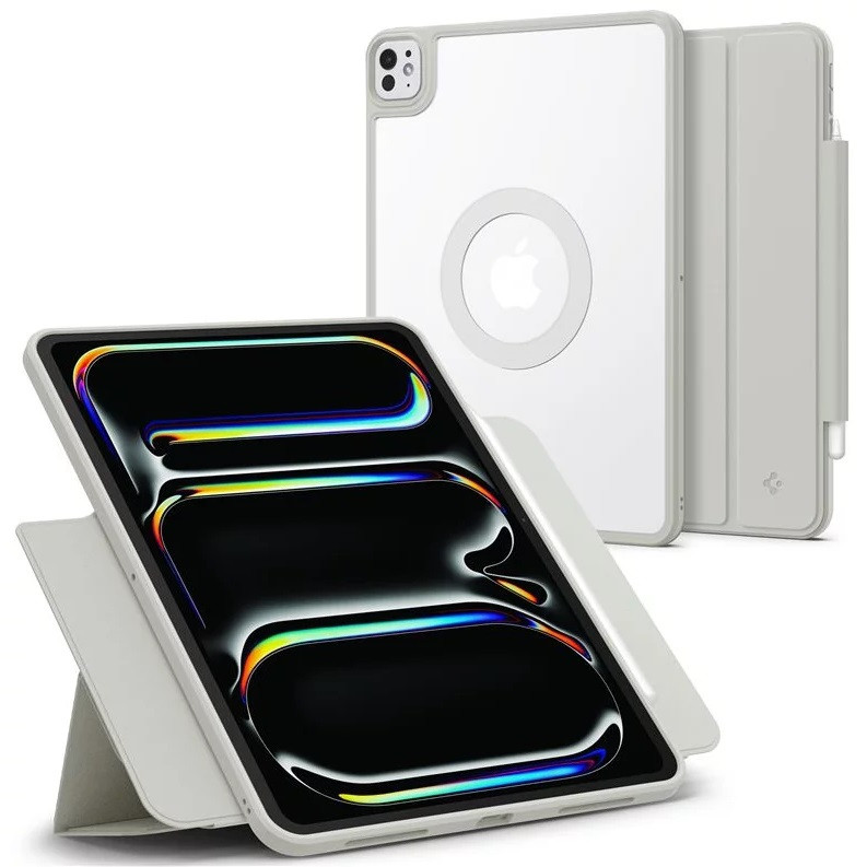 Apple iPad Pro 11 (2024), mappa tok, közepesen ütésálló, levehető előlap, mágneses rögzítés, csatos záródás, Smart Case, Spigen AirSkin Pro OneTap, szürke termék 2. képe