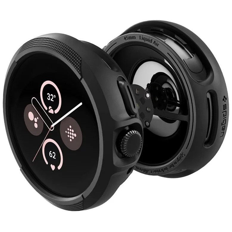 Google Pixel Watch 3 (45 mm), Szilikon védőkeret, közepesen ütésálló, Spigen Liquid Air, fekete termék 2. képe