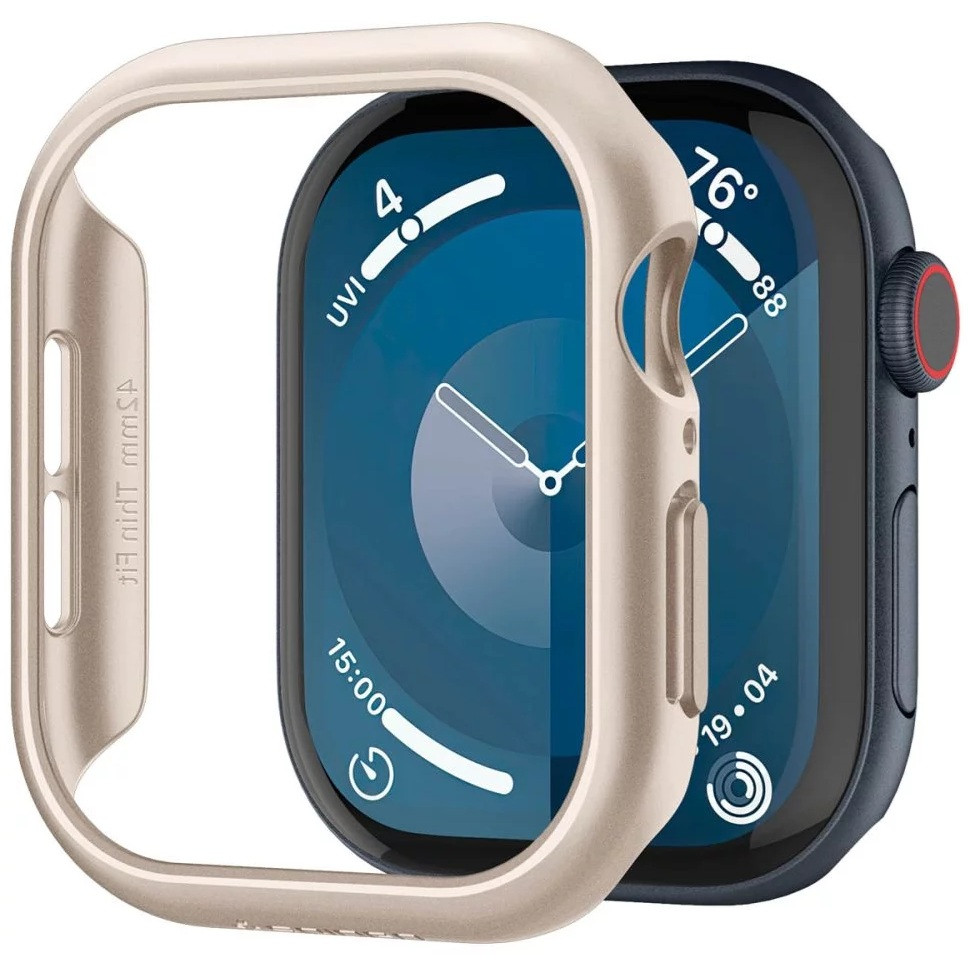 Apple Watch 10 (42 mm), Műanyag védőkeret, szíj nélkül, Spigen Thin Fit, arany termék 2. képe