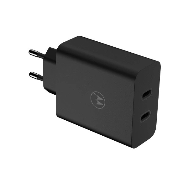 Hálózati töltő adapter, 125W, 2 x USB Type-C aljzat, USB Type-C - USB Type-C kábellel, PD, gyorstöltés, Motorola TurboPower, fekete, gyári termék 2. képe