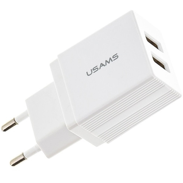 Hálózati töltő adapter, 10.5W, 2 x USB aljzat, Usams T24, fehér termék 2. képe