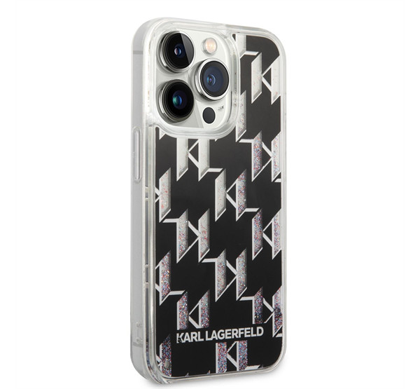 Karl Lagerfeld Liquid Glitter Monogram Apple iPhone 14 Pro hátlap tok, fekete termék 2. képe