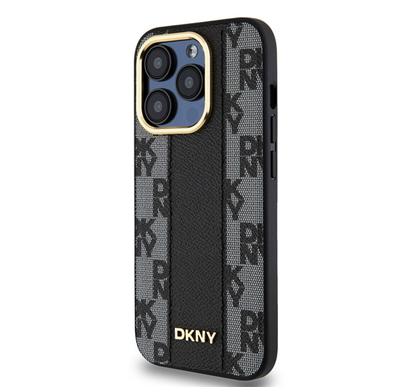 DKNY PU Leather Checkered Pattern Apple iPhone 15 Pro Magsafe tok, fekete termék 2. képe