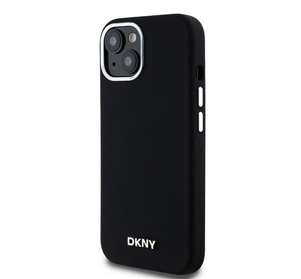 DKNY Liquid Silicone Silver Metal Logo Magsafe iPhone 15 hátlap tok, fekete termék 2. képe