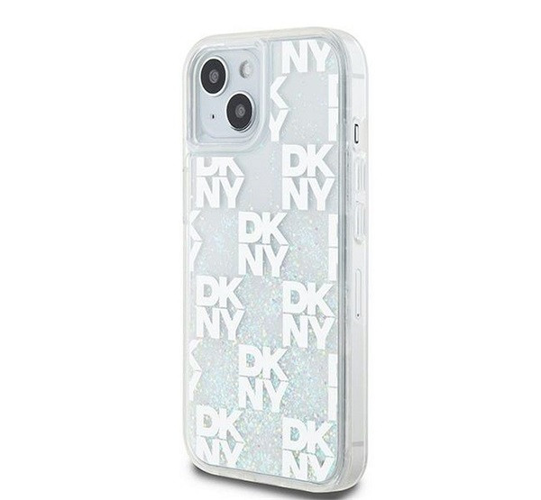 DKNY Liquid Glitter Checkered Pattern iPhone 15 hátlap tok, átlátszó termék 2. képe